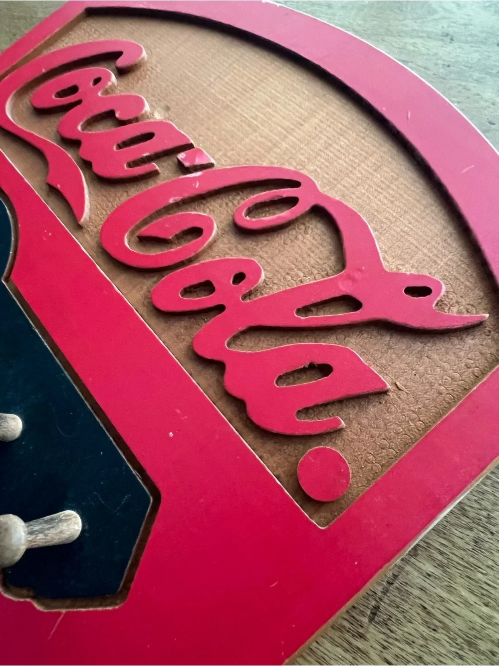 Coca Cola Red and Black Wooden Wall Hook Rack 11in x 11in 1998
